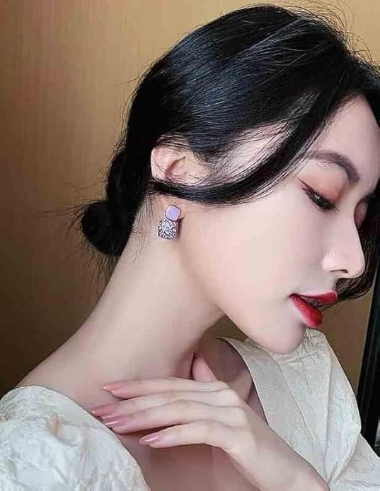 Korean Style Purple Square Crystal Earrings