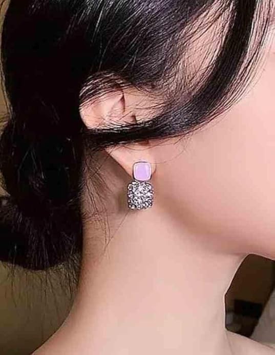 Korean Style Purple Square Crystal Earrings