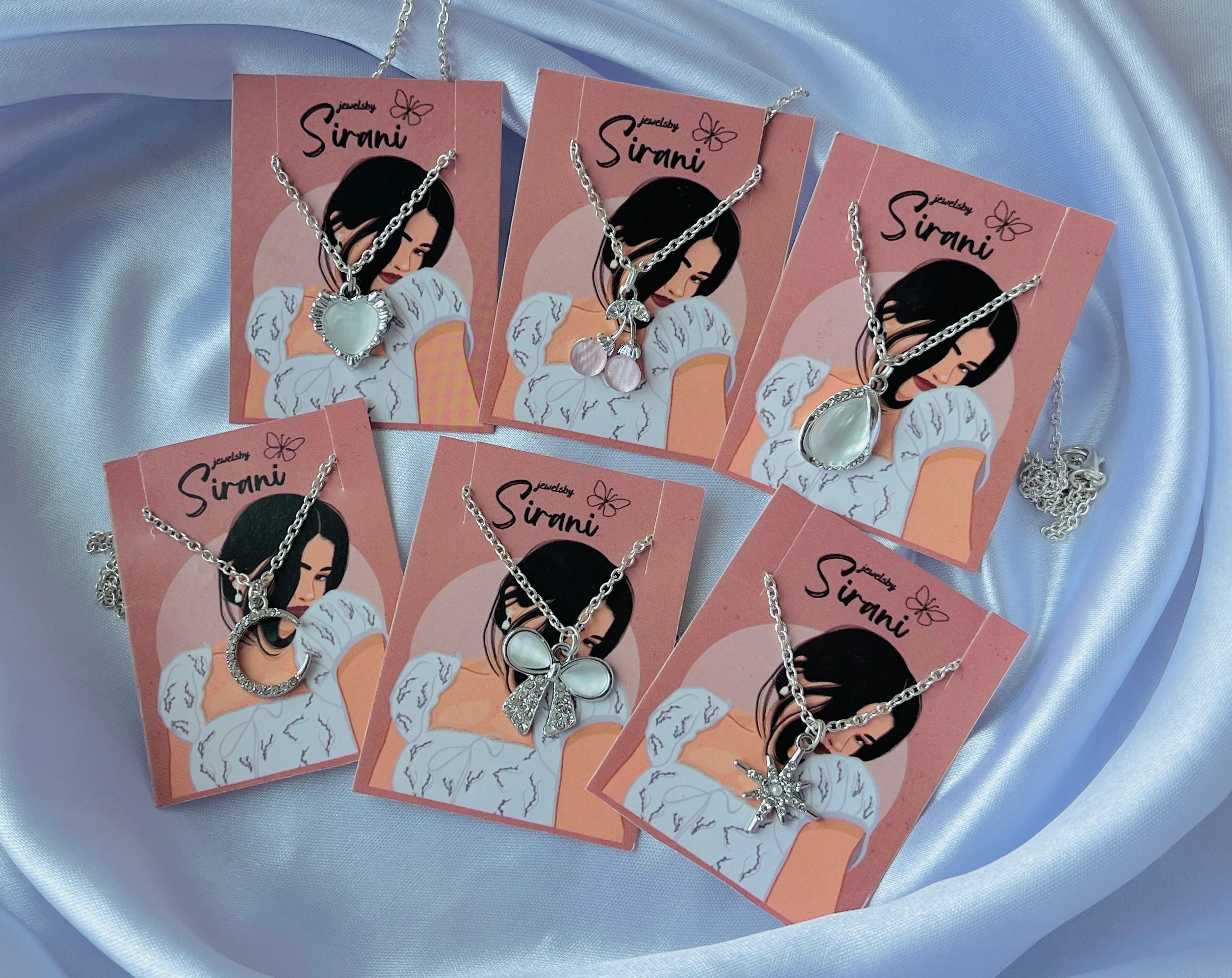 Pack of 6 Classy Trendy Aesthetic Silver Heart Charm Pendant Necklace