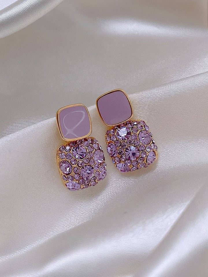 Korean Style Purple Square Crystal Earrings